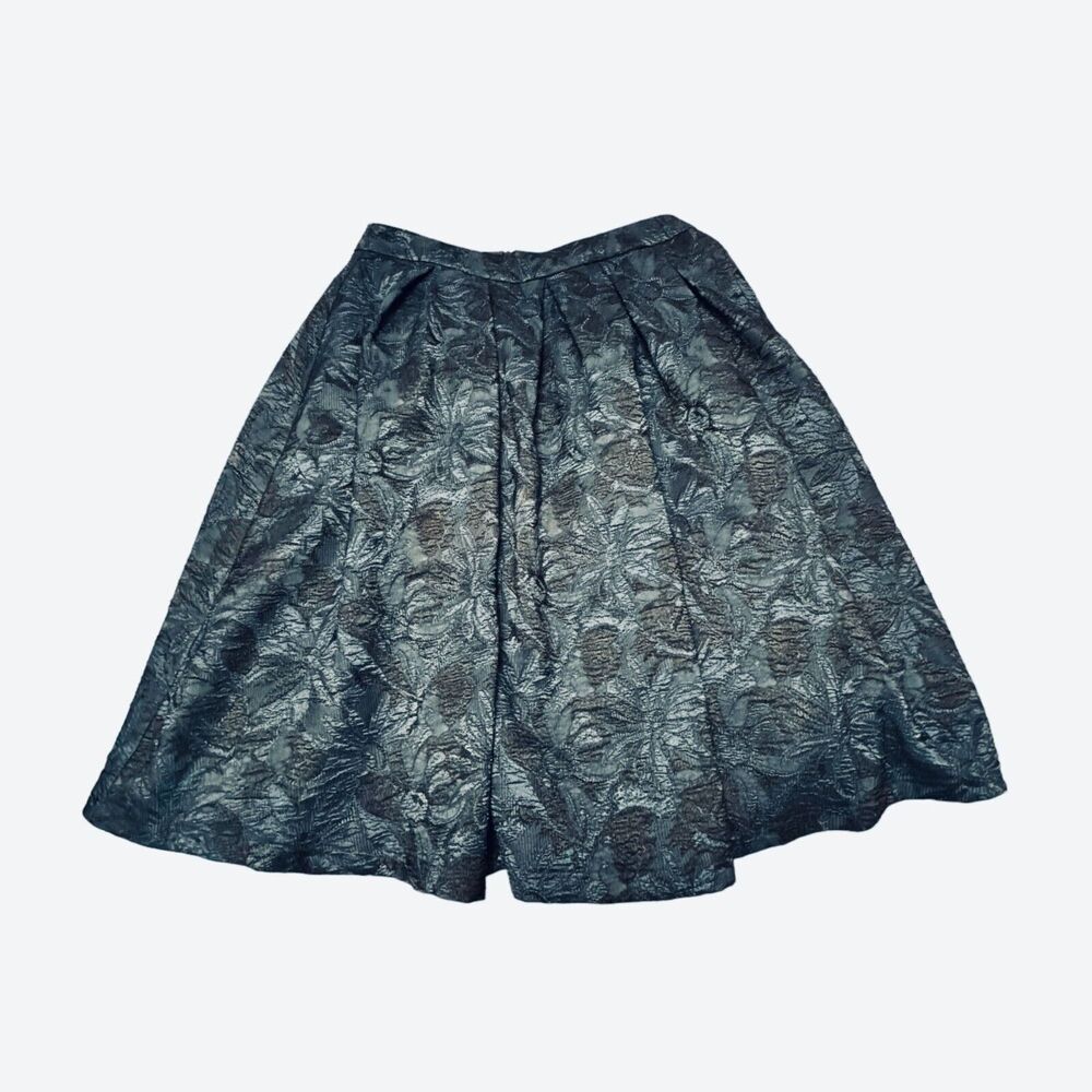 ASTR The Label Skirt Women L Emerald Green Floral A Line Pleated Knee Length Zip